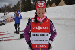 Eva Vrabcová Nývltová na závodní trati ve Falunu