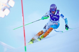 Šárka Strachová na trati 1. kola slalomu v Levi