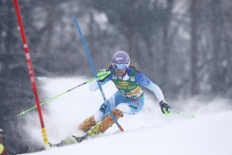 Šárka Strachová na trati slalomu Světového poháru v Mariboru, kde skončila šestá