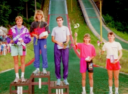 Po závodě v Rožnově v srpnu 1993 - zleva Jiří Parma, Jaroslav Sakala, Martin Švagerko, Ladislav Dluhoš, František Jež