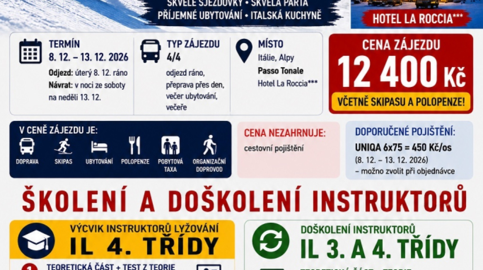 Passo Tonale prosinec 2026 - Školení a doškolení instruktorů