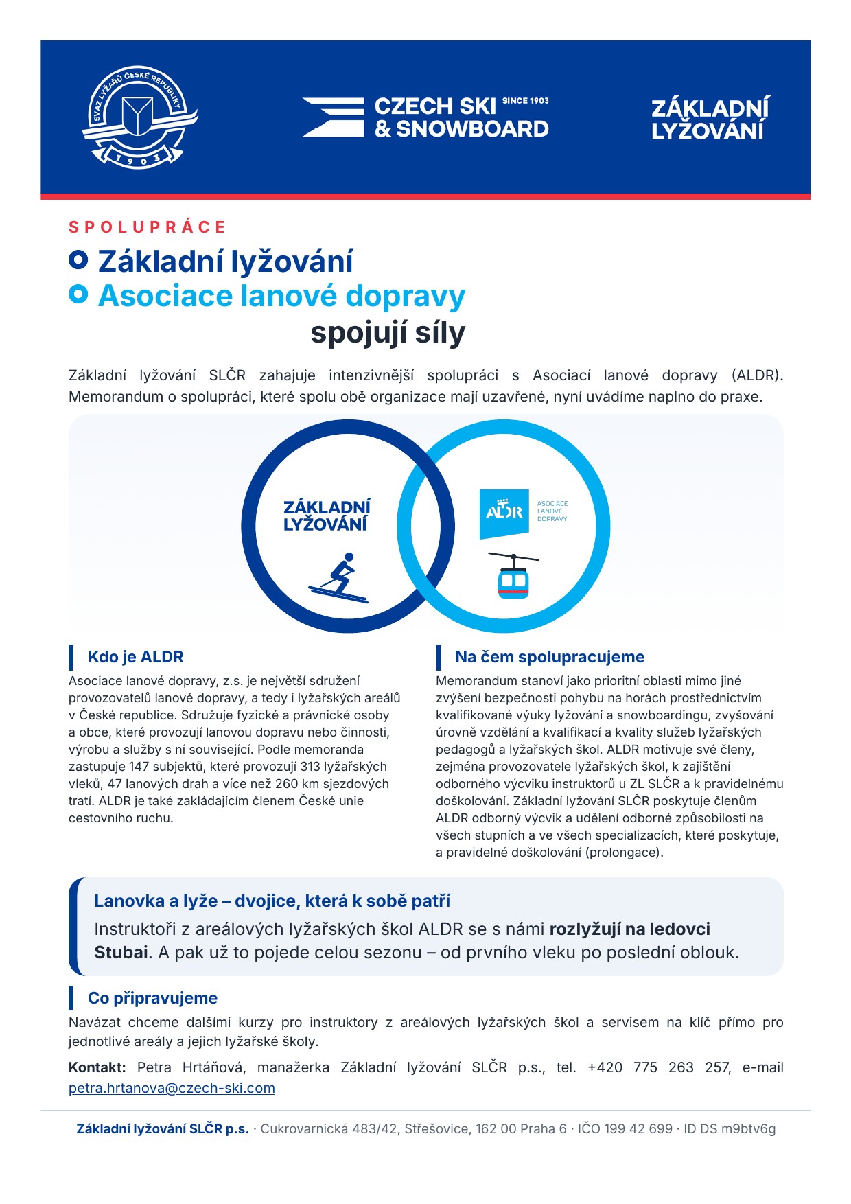 Leták – Základní lyžování a Asociace lanové dopravy spojují síly