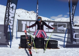 Ester Ledecká před vyhlášením vítězů v Tignes (photo: FB E. Ledecká)