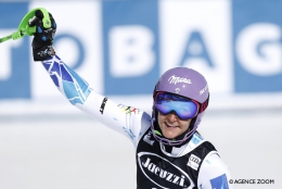 Radost z vedení v cíli 2 . kola na SP ve Squaw Valley