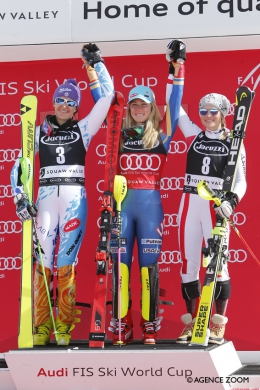 Stupně vítězů e Squaw Valley: 1.M.Shiffrinová,2,Š.Strachová,3.B.Schildová