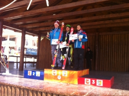 Medailisté obřího slalomu na mistrovství Slovenska: 2. Forejtek, 1. Kotzmann, 3. Žampa