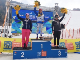 Gabriela Capová na 2. místě v hodnocení slalomu Evropského poháru 2019, 1. Lara dela Mea (ITA), 3. Marlene Schmotz (GER)